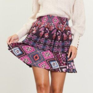 Ruffled Print Mini Skirt (Chocolate-Pink)